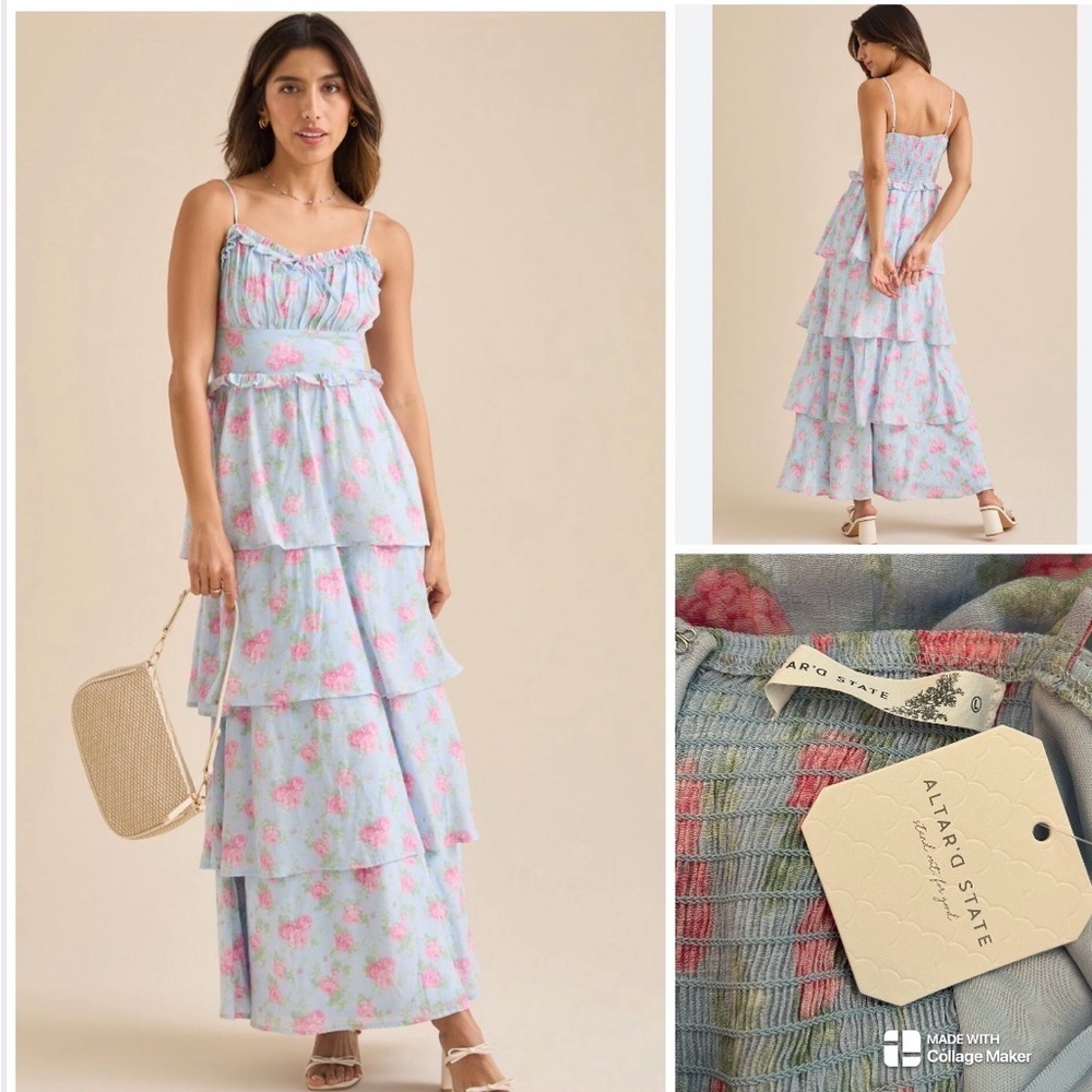 Altar'd State NWT Bridget Blue and Pink Tiered Dress
